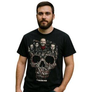 AMC The Walking Dead 2016 Graphic Tee Cast Collage Skull Black Adult Large